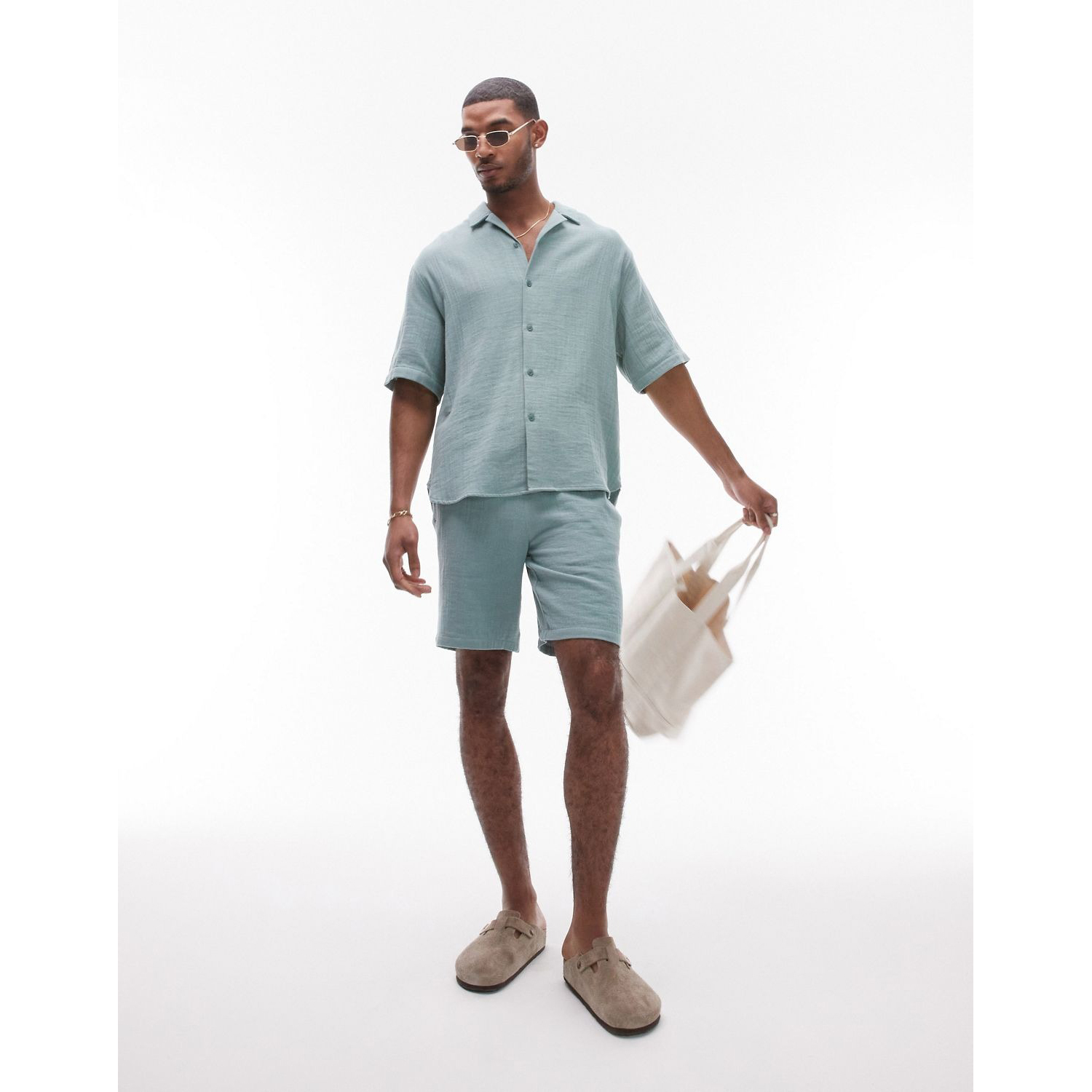 Рубашка Topman Loose With Short Sleeves, серо-зеленый цена и фото