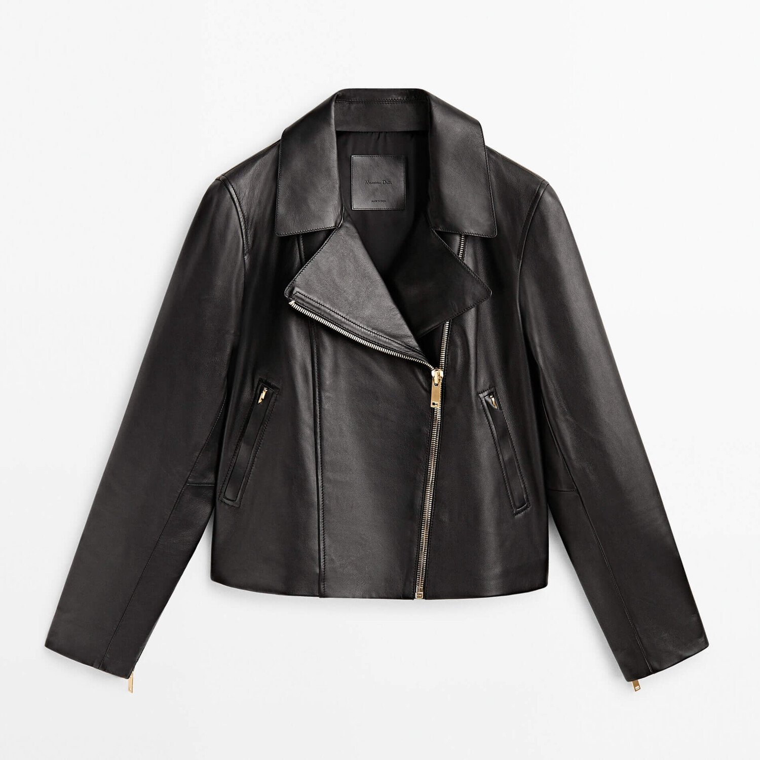 

Байкерская куртка Massimo Dutti Nappa Leather, черный
