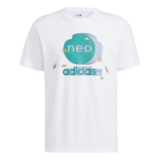 Футболка adidas neo Sw Arc Contrasting Colors Logo Pattern Round Neck Short Sleeve White, мультиколор