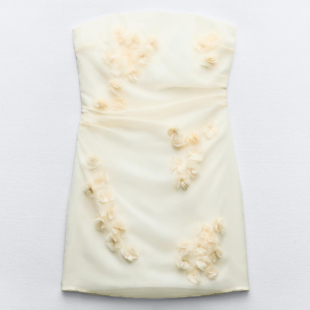 Платье Zara Floral Organza, экрю футболка zara rhinestone organza белый