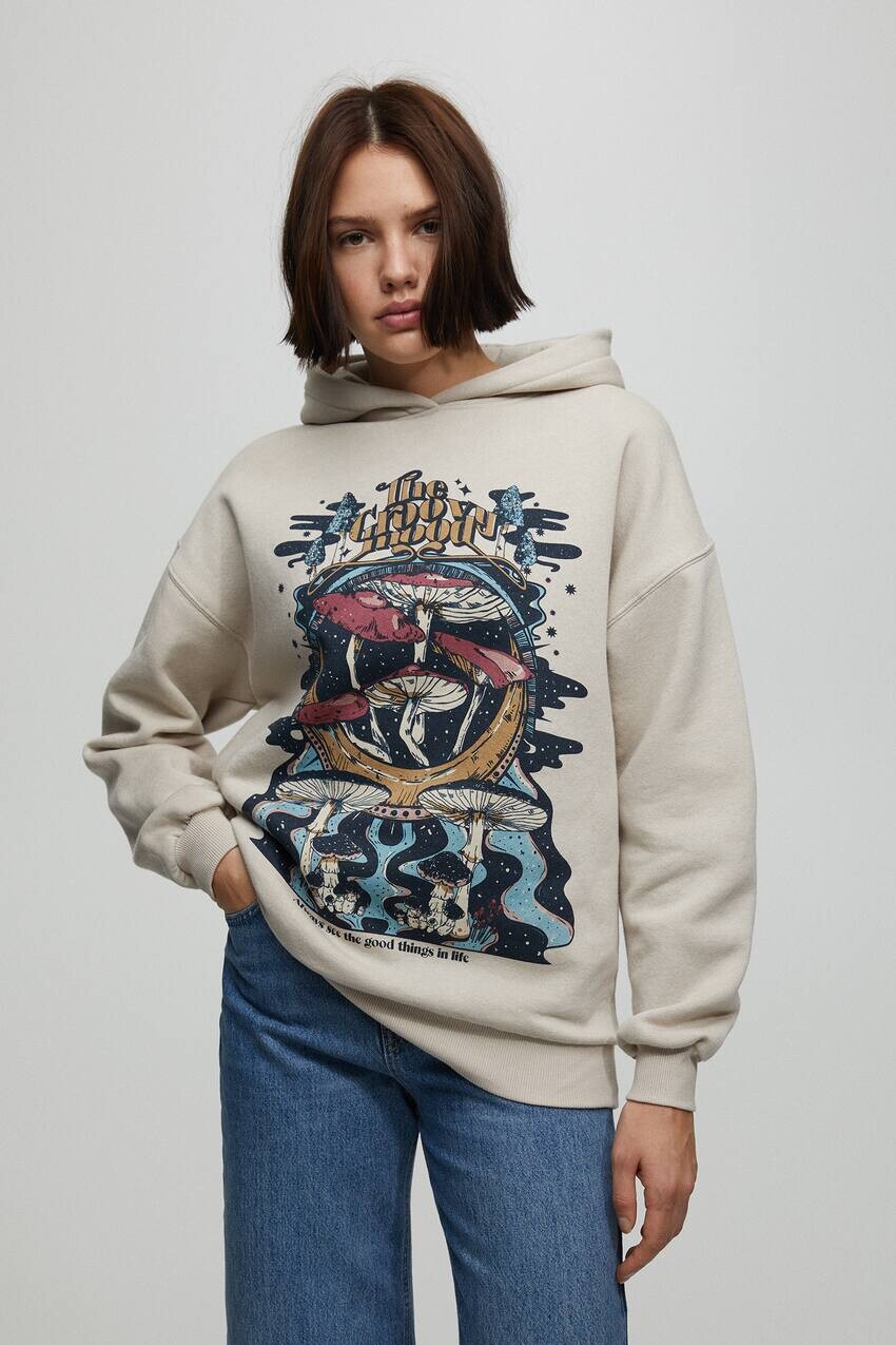 

Толстовка с принтом Pull&Bear, экрю