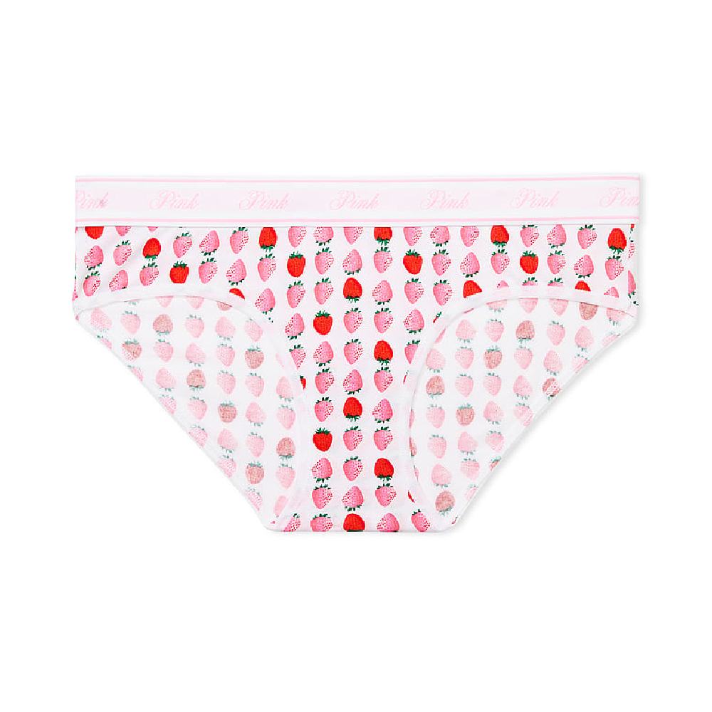 цена Трусы Victoria's Secret Pink Logo Cotton Hiphugger Strawberry Print, белый