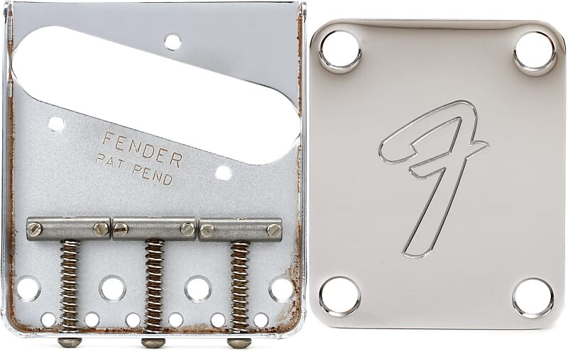 

Комплект изношенного телескопического моста Fender Road с пластиной грифа Fender в винтажном стиле 70-х годов на 4 болтах - штамп «F» 0991448100=1 0997210000=1