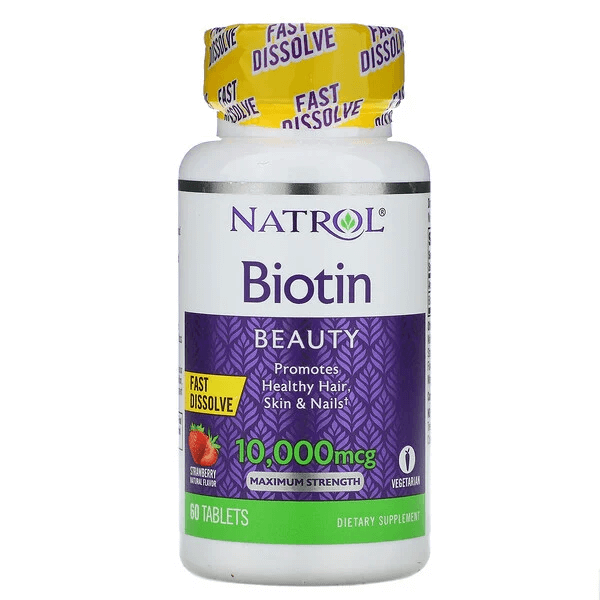 Биотин, максимальная эффективность, клубника, 10 000 мкг, 60 таблеток, Natrol биотин клубника 5000 мкг 90 таблеток natrol