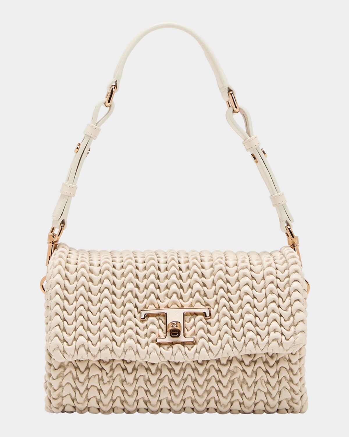 

Мини-плиссированный кожаный клатч Tod's, цвет Bianco Marmo