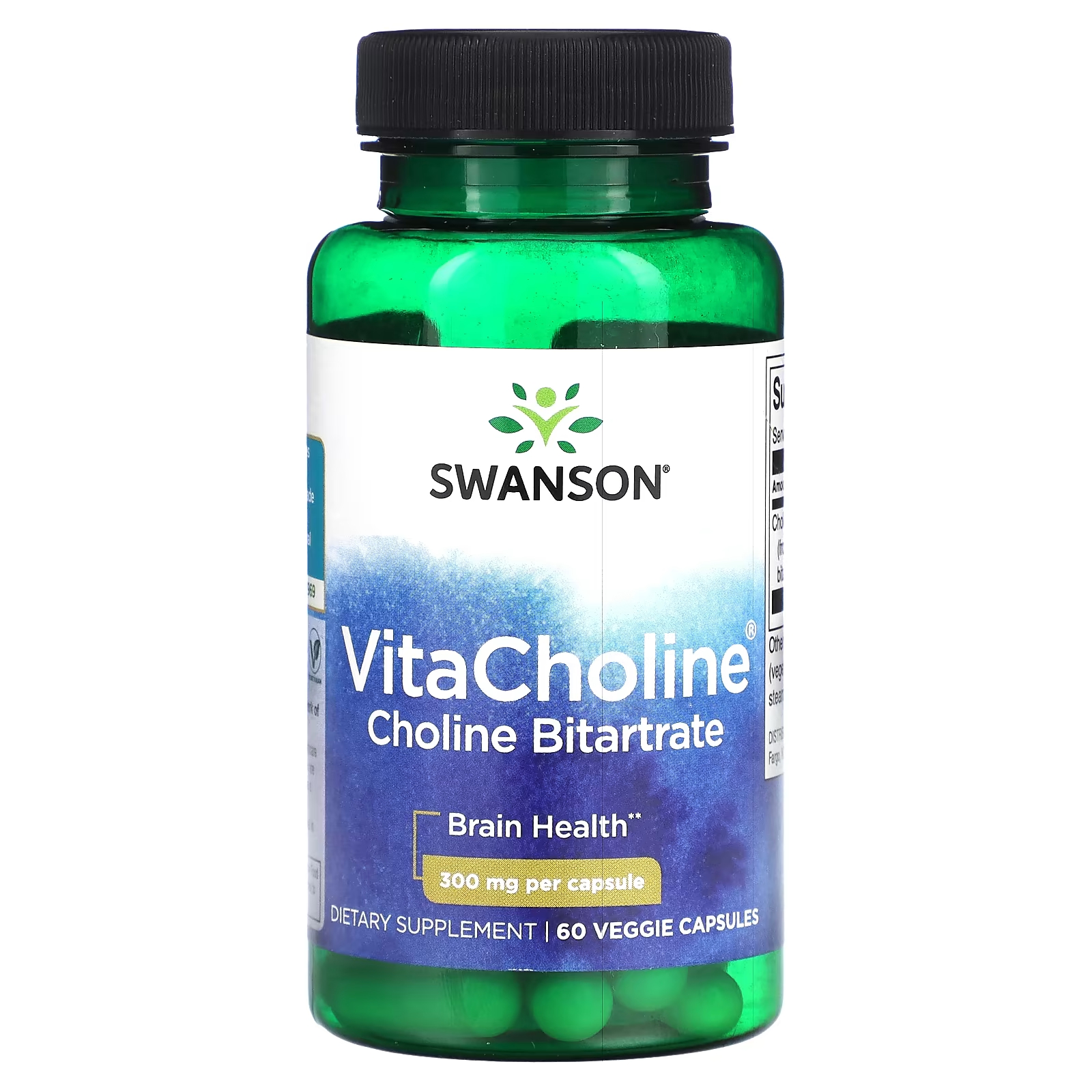 Swanson VitaCholine Холина битартрат 300 мг 60 растительных капсул swanson хлорофилл 300 растительных капсул