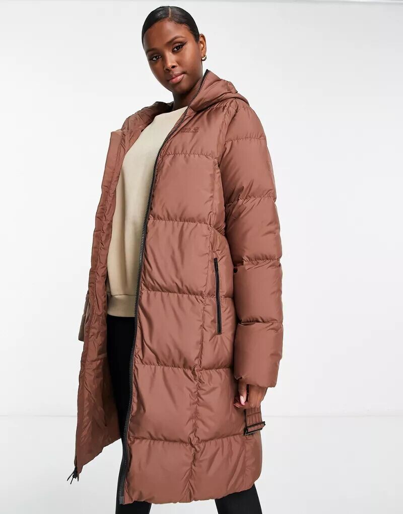 

Коричневое длинное пуховое пальто Jack Wolfskin Frozen Lake