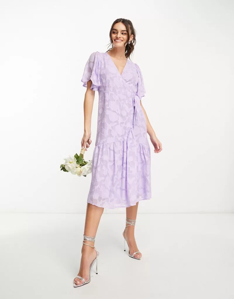 Сиреневое структурированное платье миди с запахом и подружкой невесты Y.A.S purple rose bunch