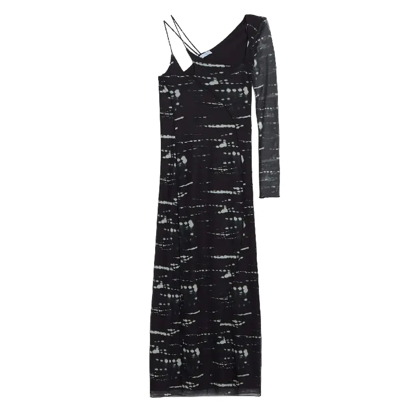 

Платье Bershka Long Tulle Dress With Long Sleeves And A Print, черный