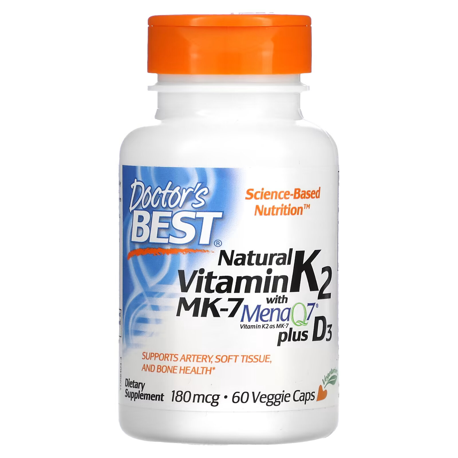 Doctor's Best Витамин K2 MK-7 с MenaQ7 и витамином D3 180 мкг, 60 капсул