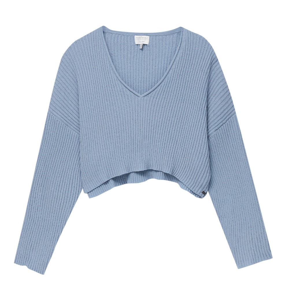 Джемпер Pull&Bear Cropped V-neck, синий короткий вязаный свитер с v образным вырезом в корейском стиле женский тонкий кардиган модный укороченный топ с длинными рукавами и пугови