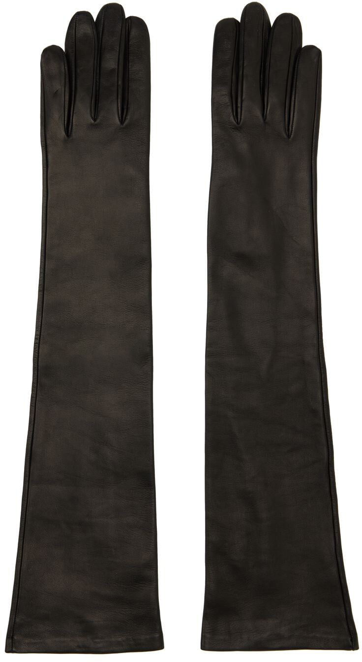 

Черные длинные кожаные перчатки Dries Van Noten