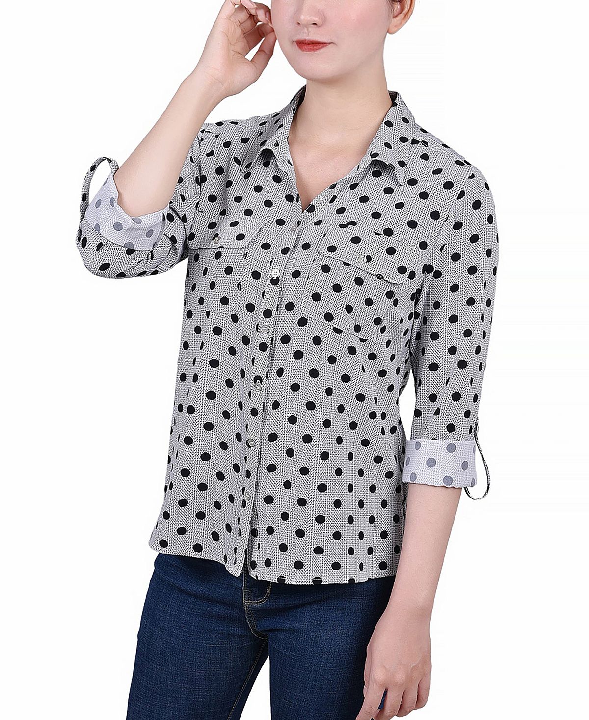 Женская рубашка с отворотом 3/4 и карманами NY Collection, мульти блуза freya collection милителла