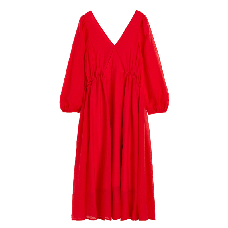 Платье H&M Balloon-sleeved V-neck, красный платье длинное v образный вырез длинные рукава 46 серебристый