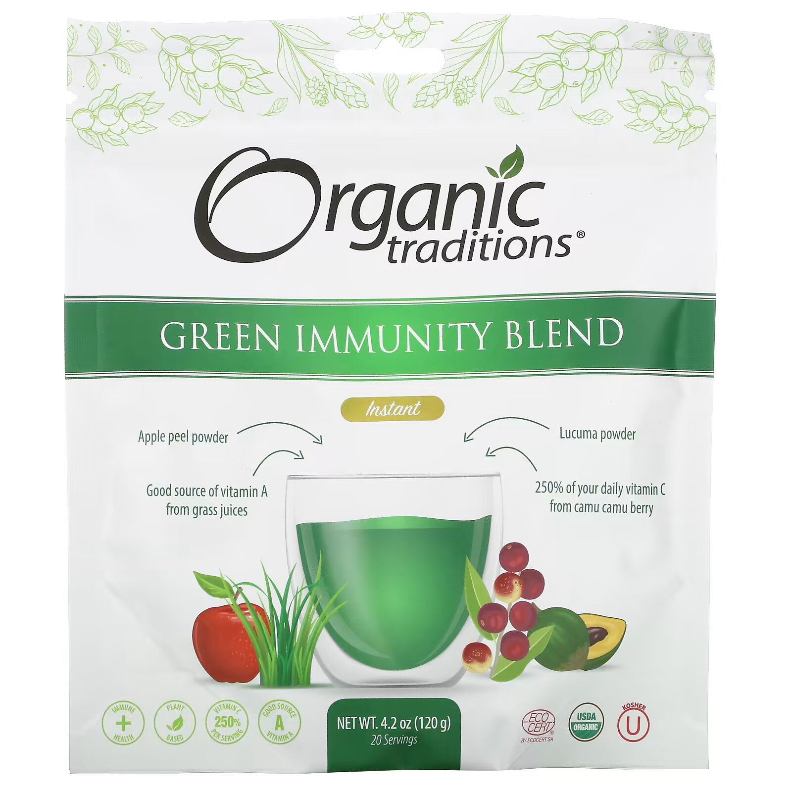 Organic Traditions, Смесь зеленого иммунитета, 4,2 унции (120 г) organic traditions смесь соков super 5 150 г 5 3 унции