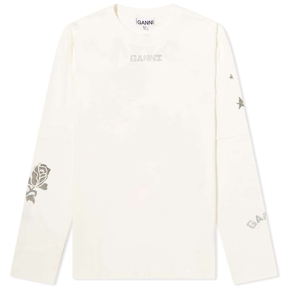 

Футболка GANNI Long Sleeve Light Jersey Layered Tee, Белый