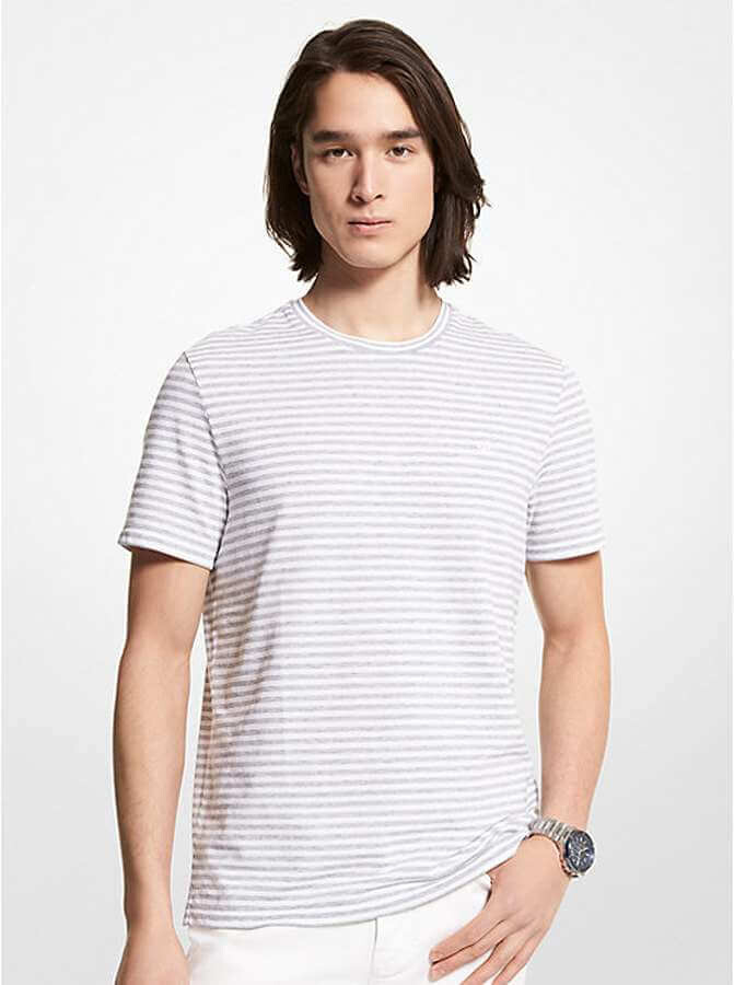 

Футболка Michael Kors Striped Textured Cotton, серый