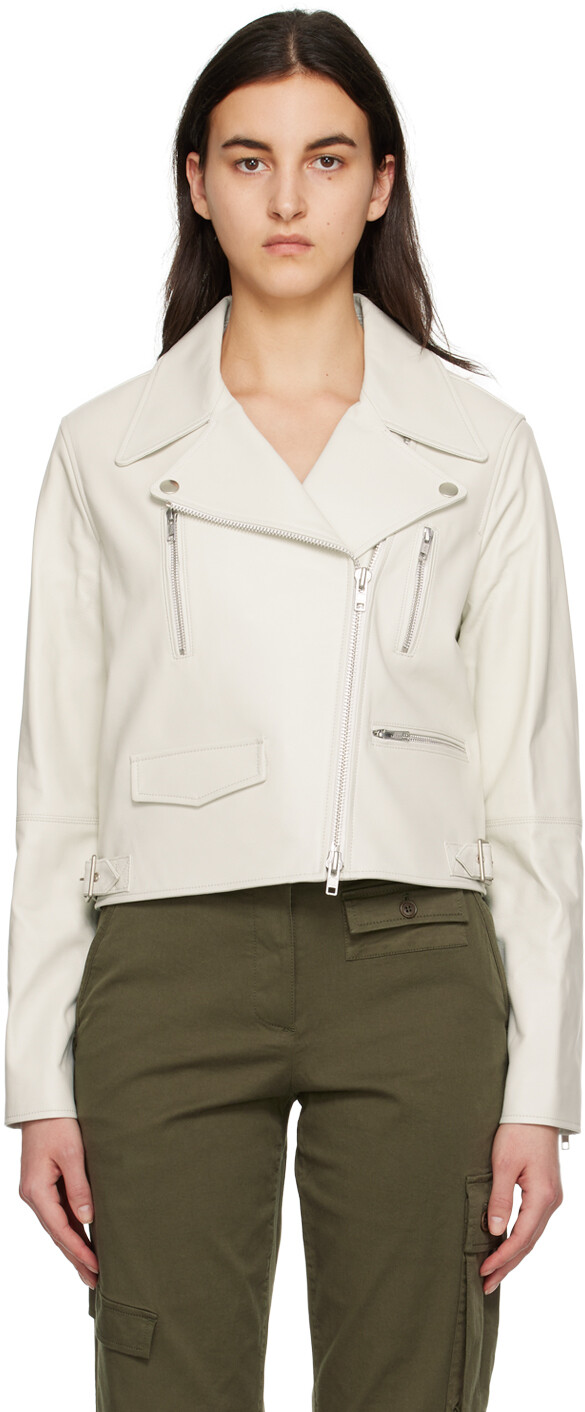 

Кожаная байкерская куртка на молнии Off-White TheOpen Product, Белый