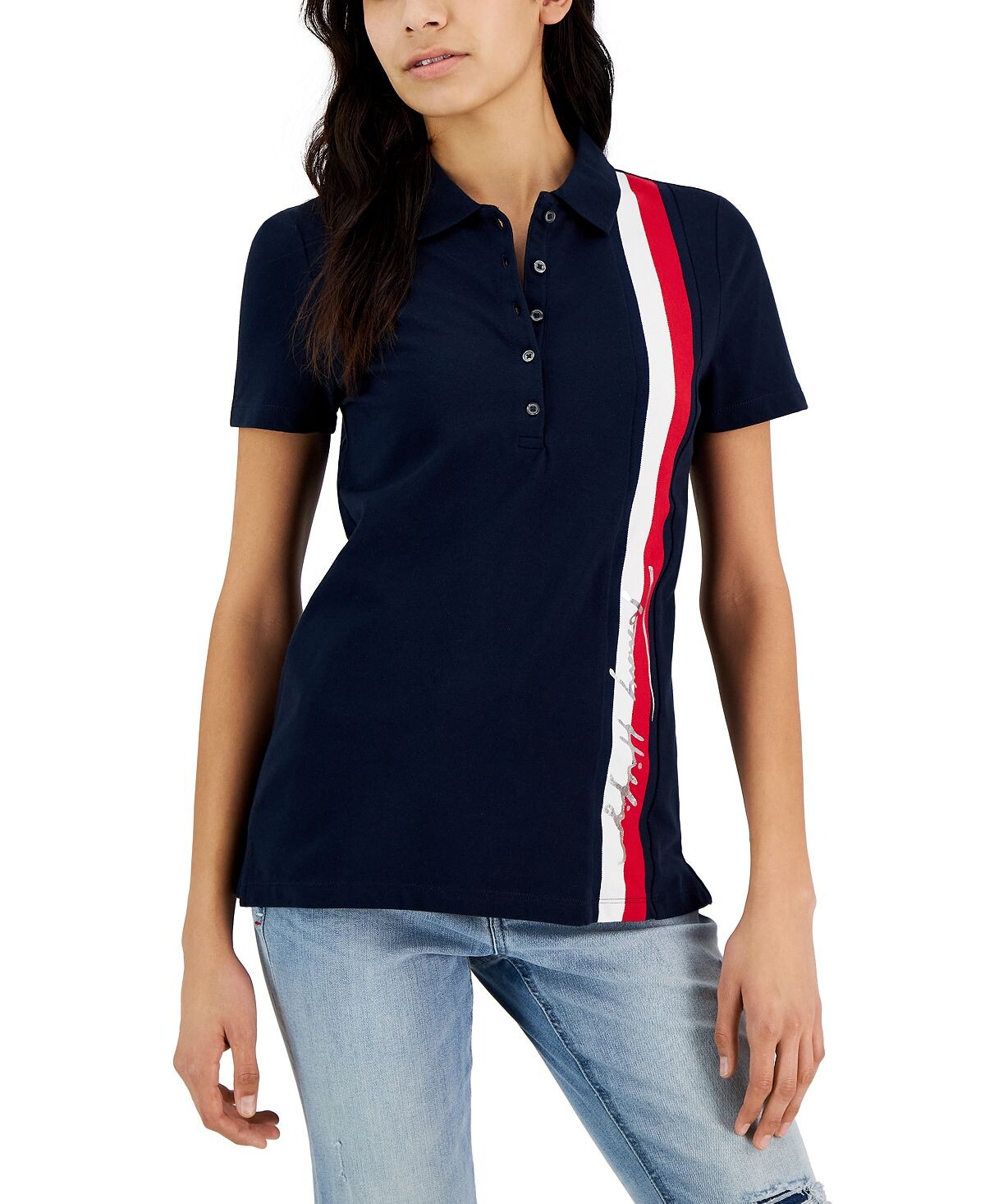 

Женская фирменная рубашка поло в полоску Tommy Hilfiger, мульти