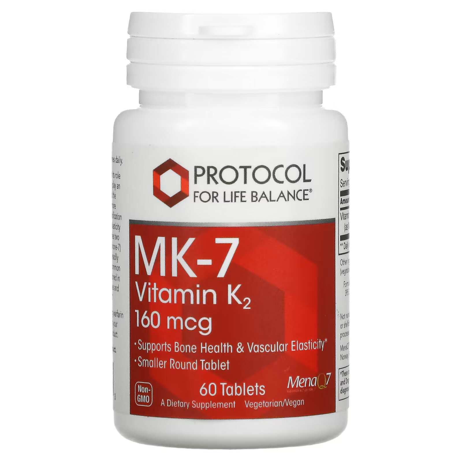 Protocol for Life Balance, MK-7 витамин K2, 160 мкг, 60 таблеток витамин k2 country life 500 мкг 60 таблеток