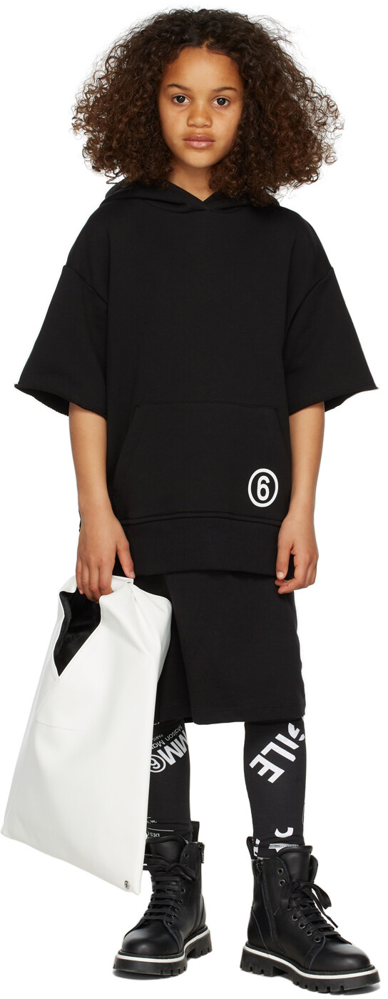 

Детское черное платье с капюшоном и логотипом MM6 Maison Margiela, Черный