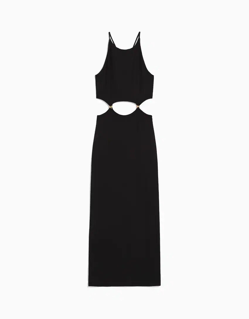 

Платье-миди Bershka Strappy Ribbed With Rings, черный