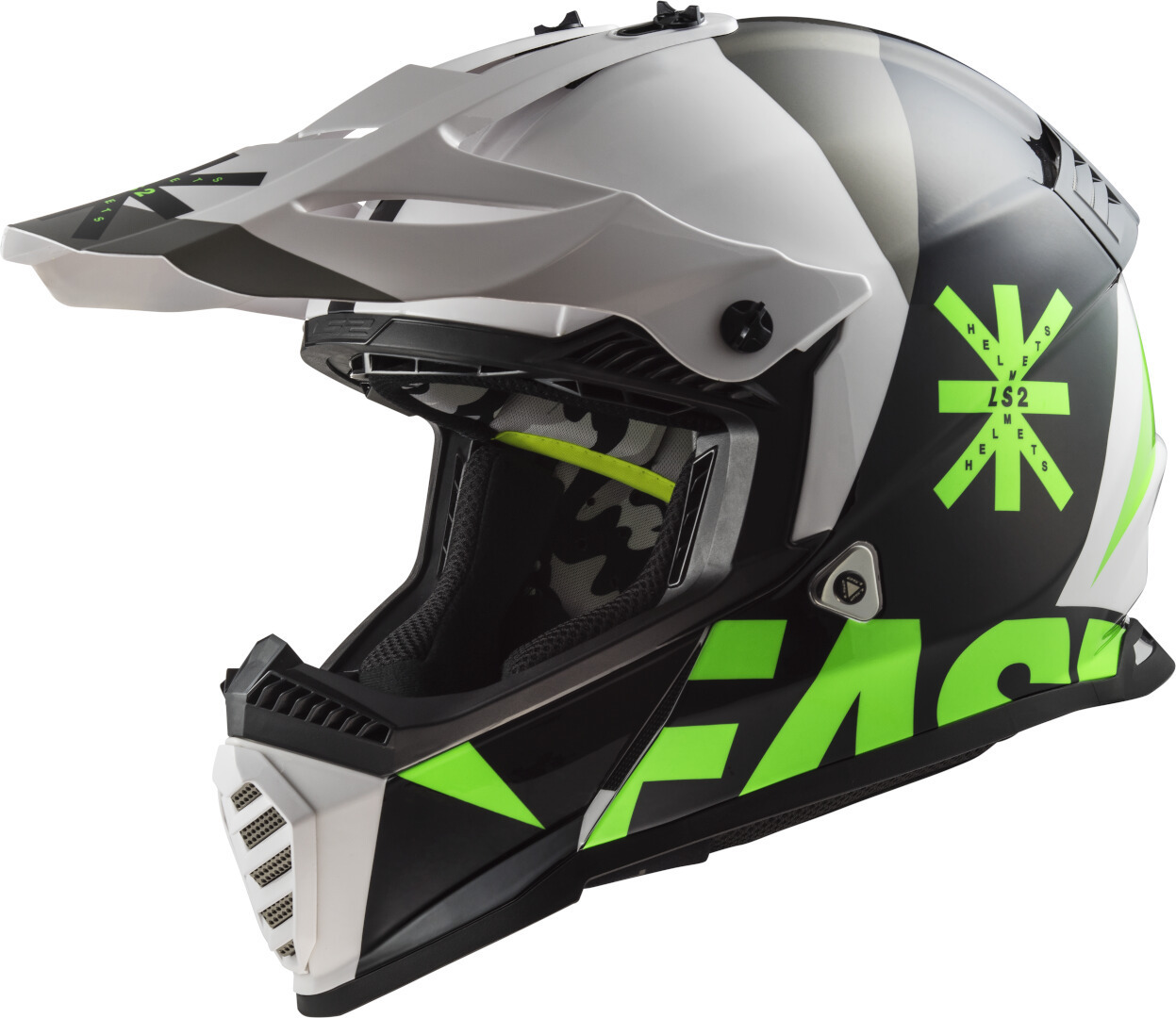 Шлем LS2 MX437 Fast Heavy Evo для мотокросса, бело-черно-зеленый