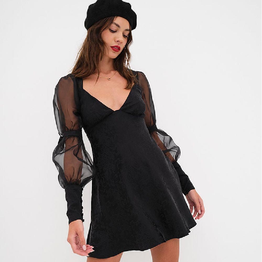 

Платье For Love & Lemons Gabrielle Puff Sleeve Mini, черный