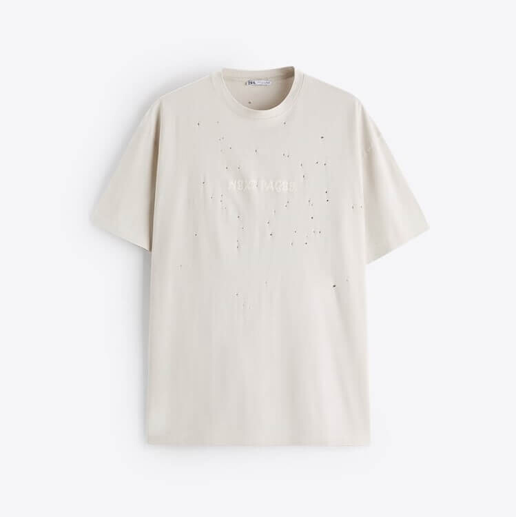 

Футболка Zara Printed Ripped, серый