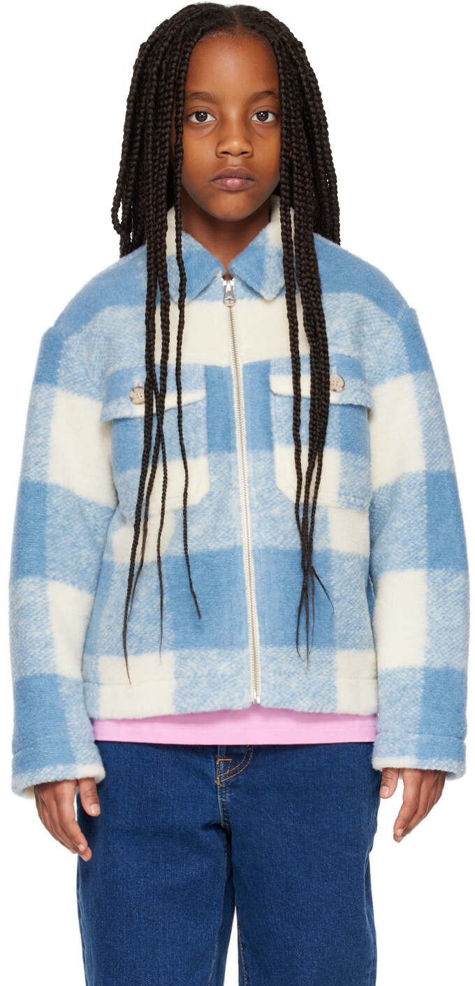 

Детская синяя куртка в клетку Woolrich, Синий, Детская синяя куртка в клетку Woolrich