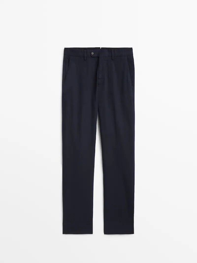 

Окрашенные брюки-чиносы из смеси хлопка и кашемира Massimo Dutti, темно-синий