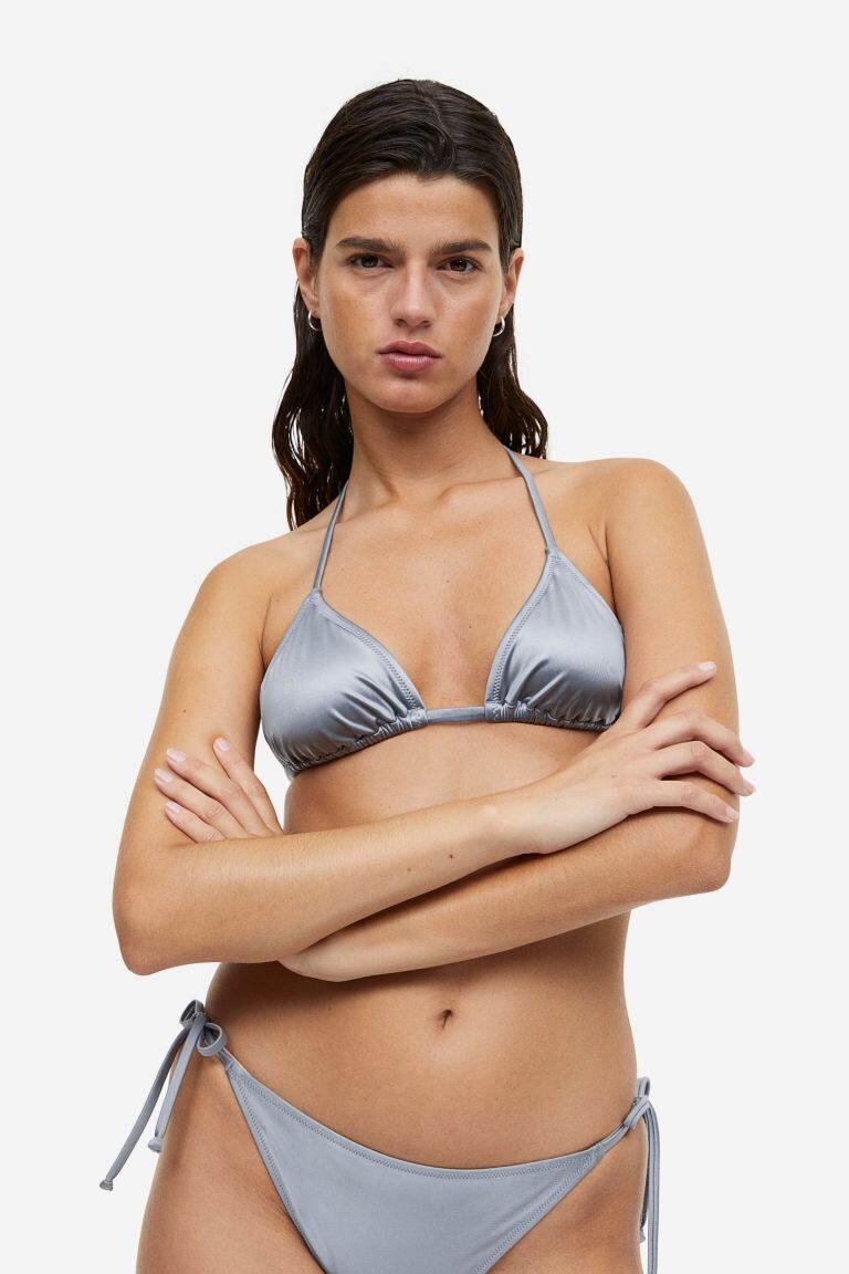 

Мягкий лиф бикини с треугольными чашечками H&M, серо-голубой, Синий