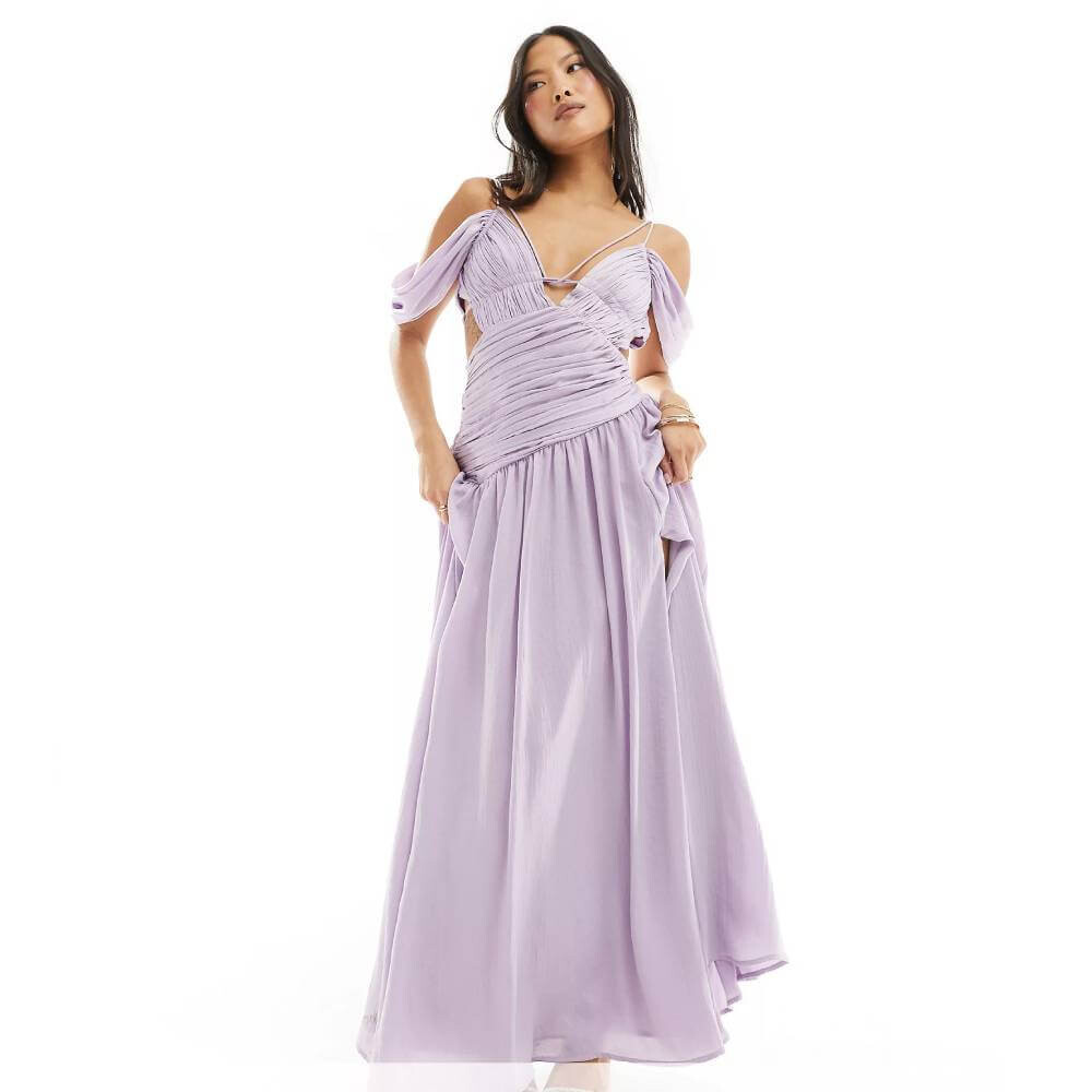 

Платье-макси Asos Design Petite Open Shoulders Ruffles Cutout, сиреневый