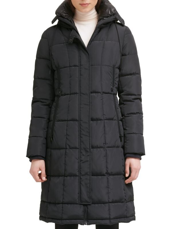 

Удлиненная стеганая куртка-пуховик с капюшоном Kenneth Cole Black, Серый