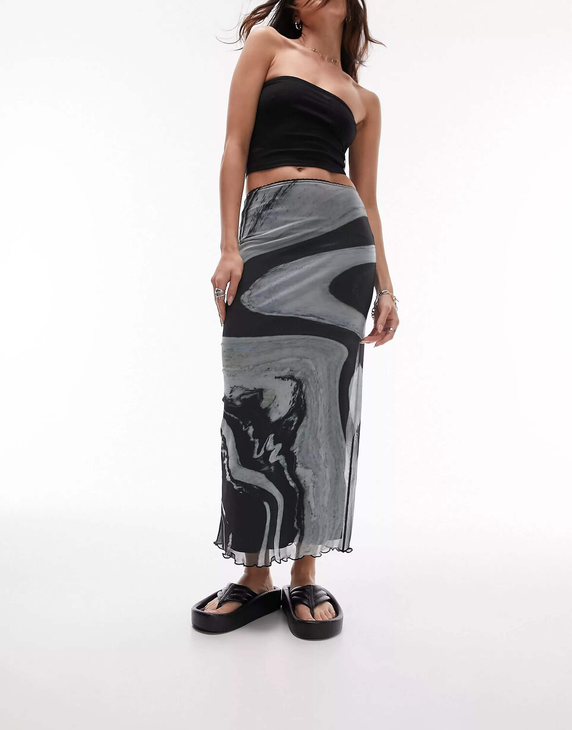 

Юбка Topshop Midi With Large Marble Placement, серый/черный