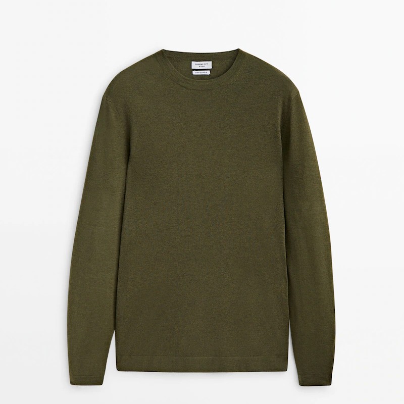 Свитер Massimo Dutti 100% Wool And Cashmere Studio, оливковый свитер massimo dutti wide placket бутылочный зелёный