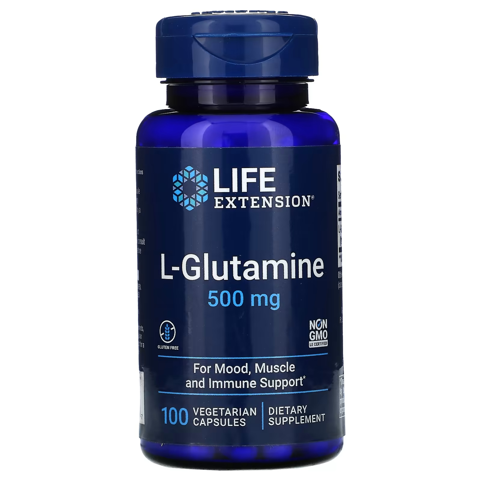 L-глютамин Life Extension, 100 капсул l глютамин life extension аминокислота в свободной форме 500 мг 100 капсул поддерживает здоровье мышц и иммунитета