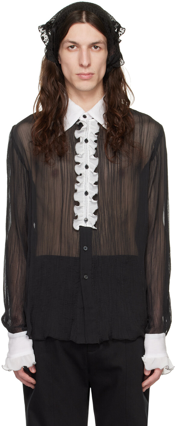 

Эксклюзивная черная мятая рубашка SSENSE Anna Sui