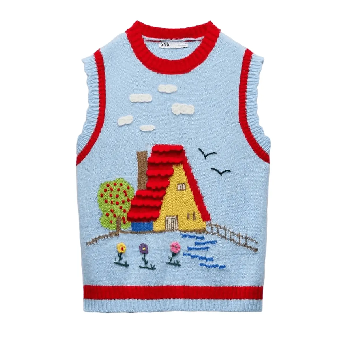 

Жилет Zara Embroidered Knit, синий