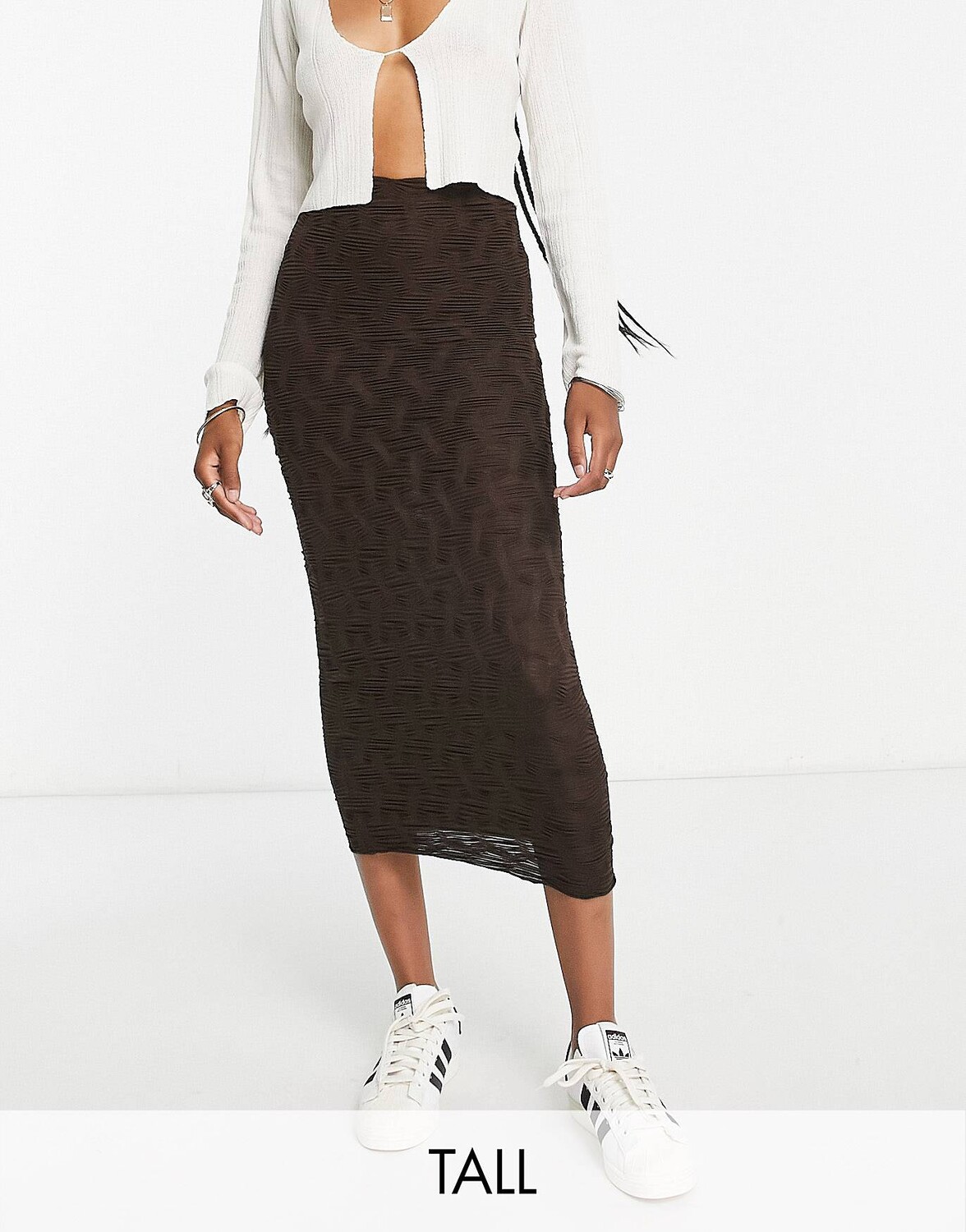 

Коричневая юбка миди с жатой отделкой Topshop Tall