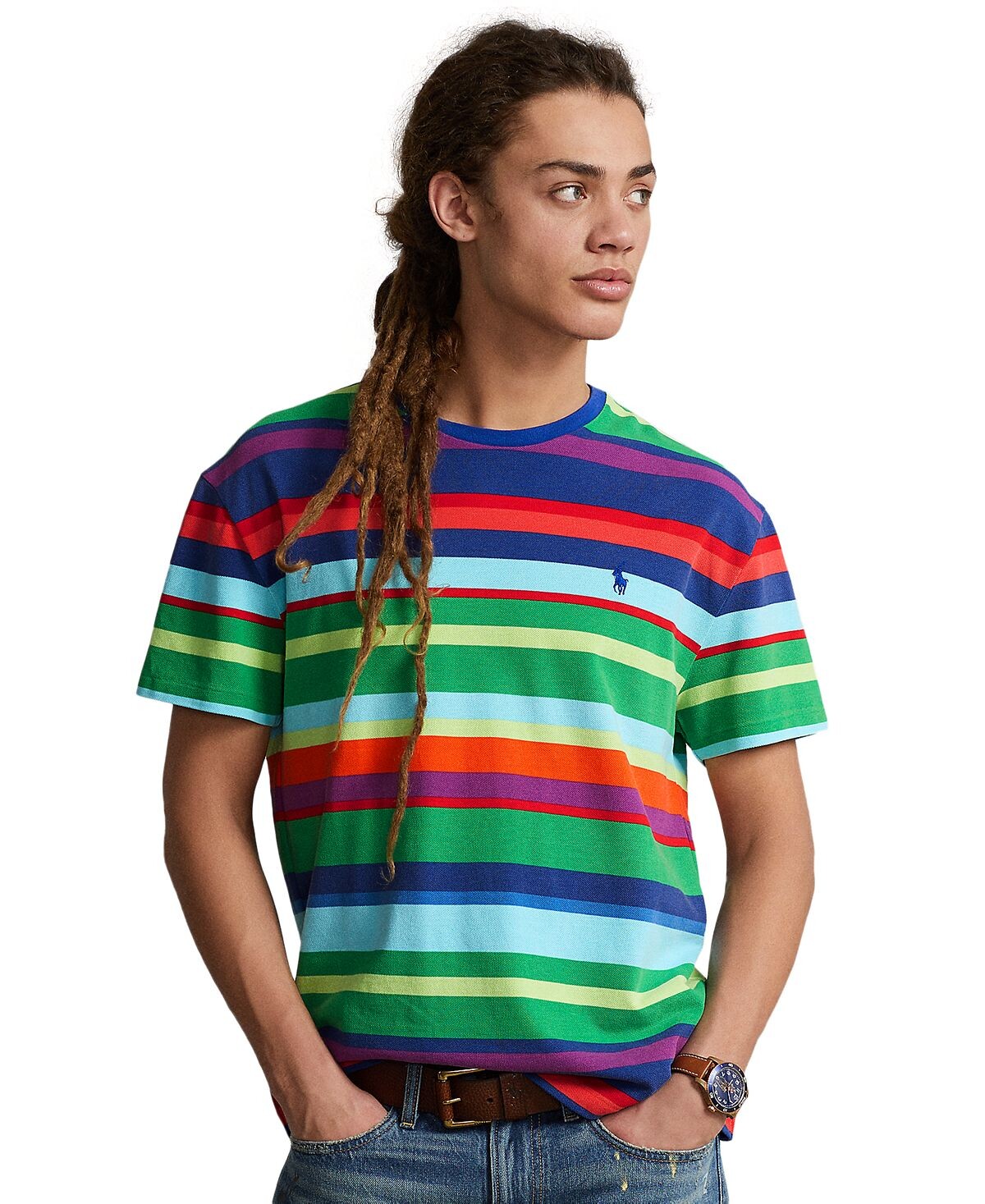 

Мужская сетчатая футболка классического кроя в полоску Polo Ralph Lauren