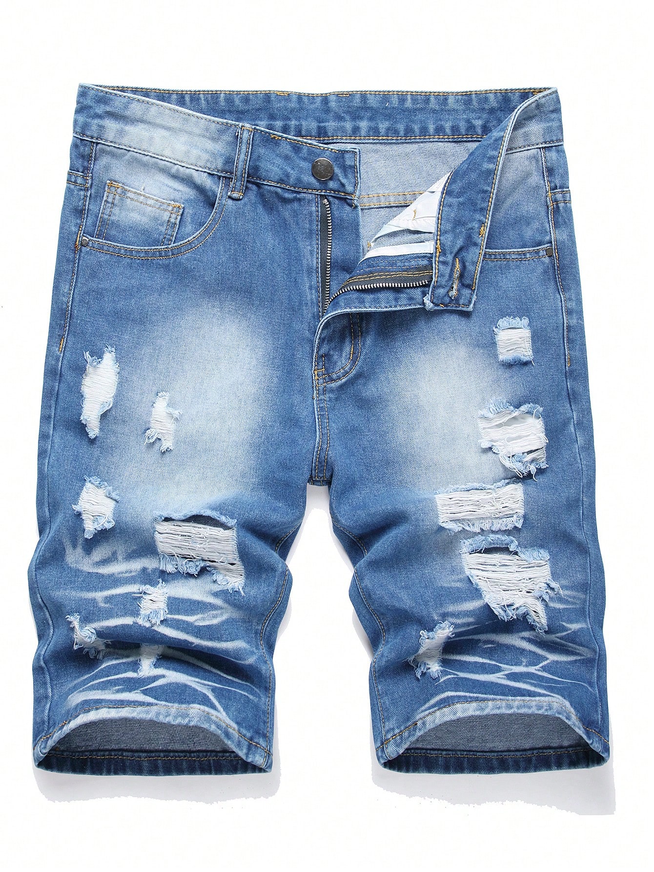 цена Мужские джинсовые шорты с потертостями в европейском и американском стиле, легкая стирка