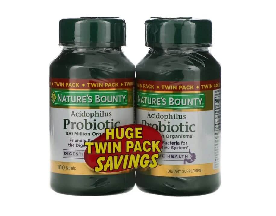 Ацидофильный пробиотик, двойная упаковка, 100 таблеток в каждой, Nature's Bounty