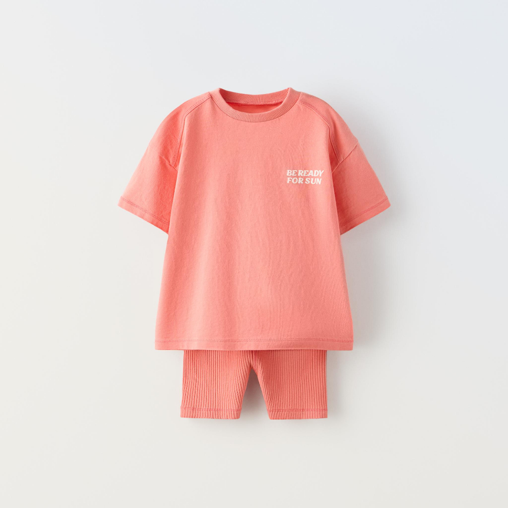 Комплект футболка + леггинсы Zara Linen, 2 предмета, коралловый