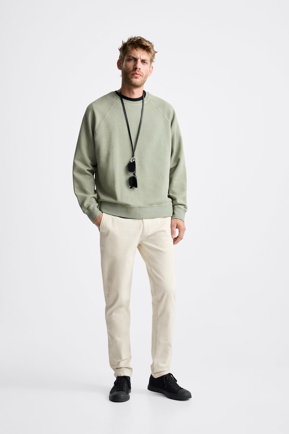 

Хлопковые брюки чинос ZARA, бежевый