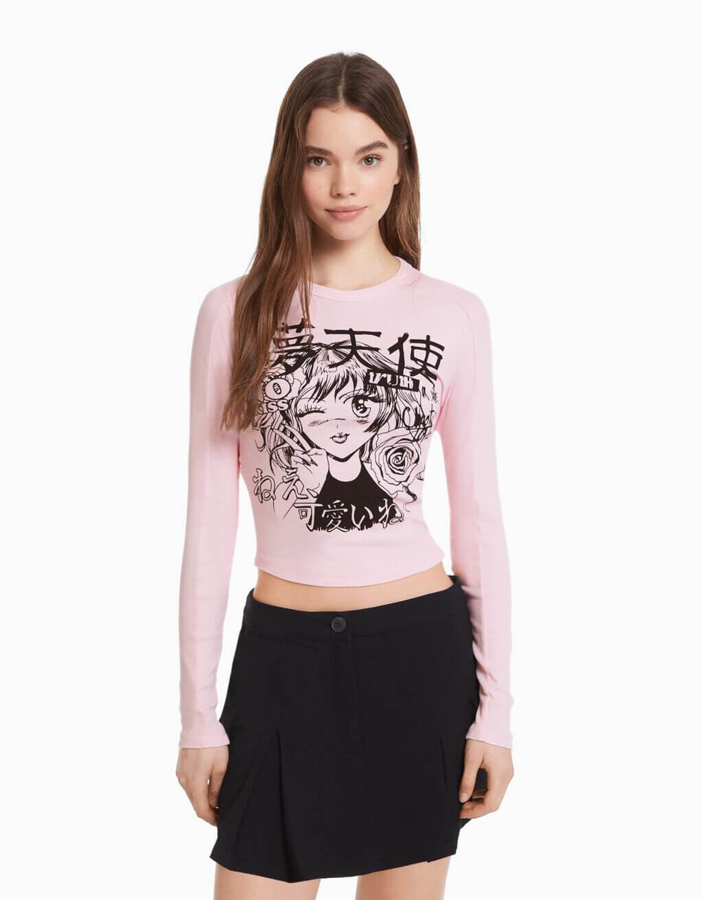 Лонгслив Bershka Anime Print, розовый – купить с доставкой из-за рубежа  через платформу «CDEK.Shopping»