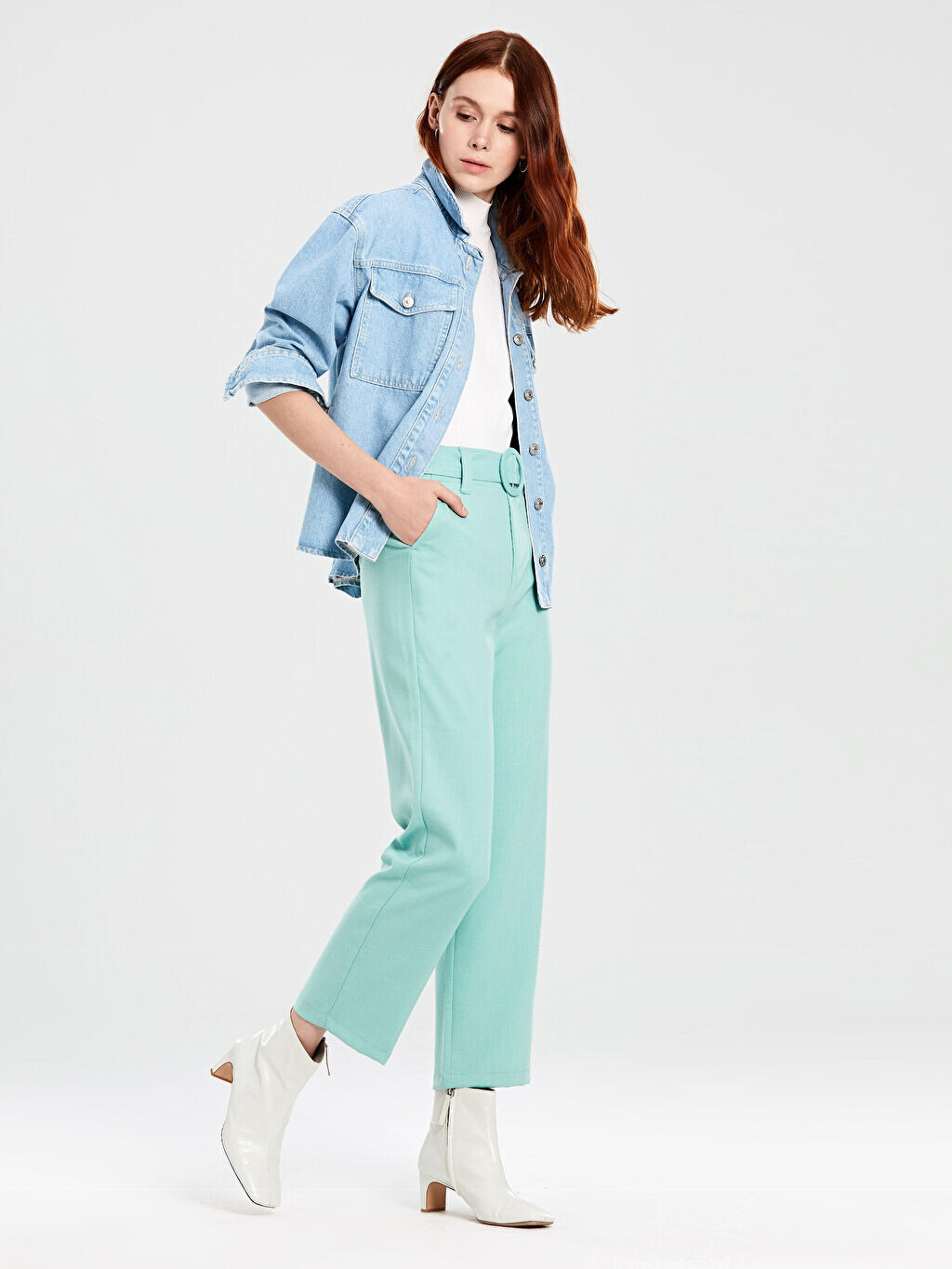 

Женские брюки прямого кроя с поясом LCW Casual