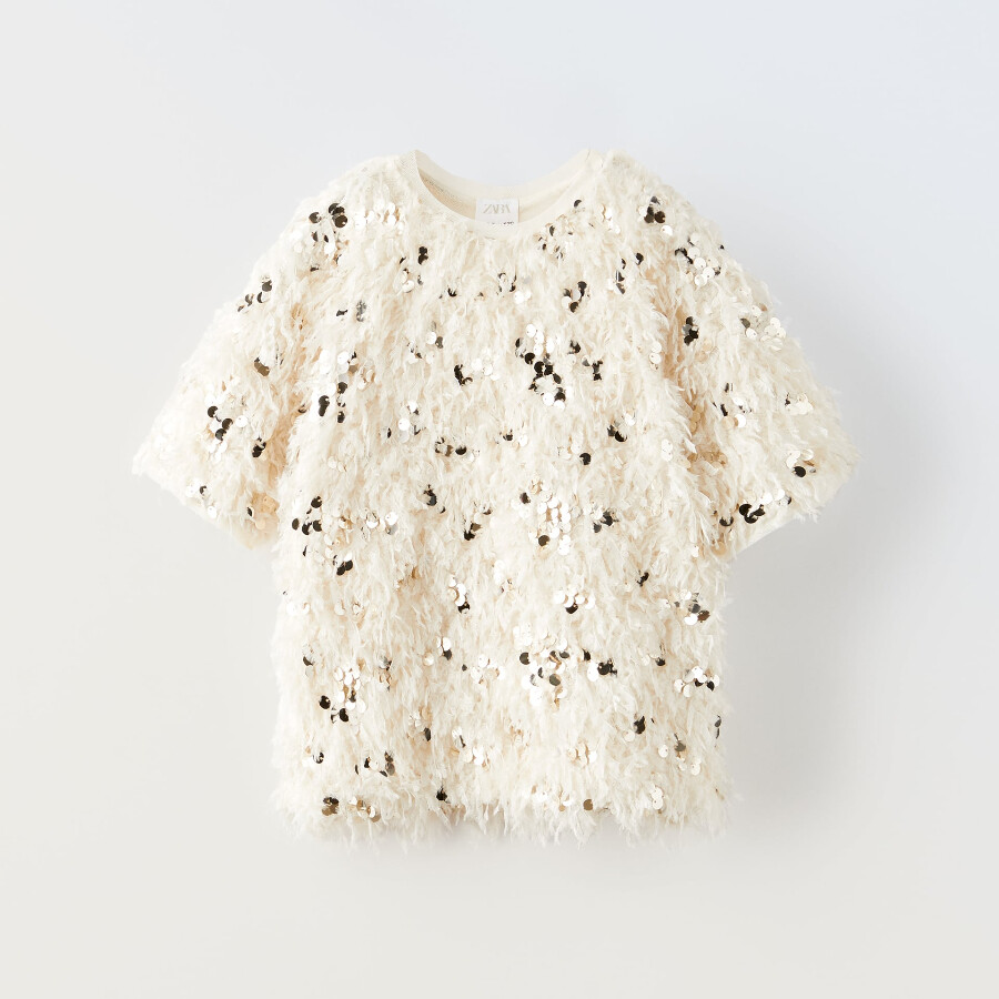 

Топ для девочки Zara Sequinned With Fringe, экрю