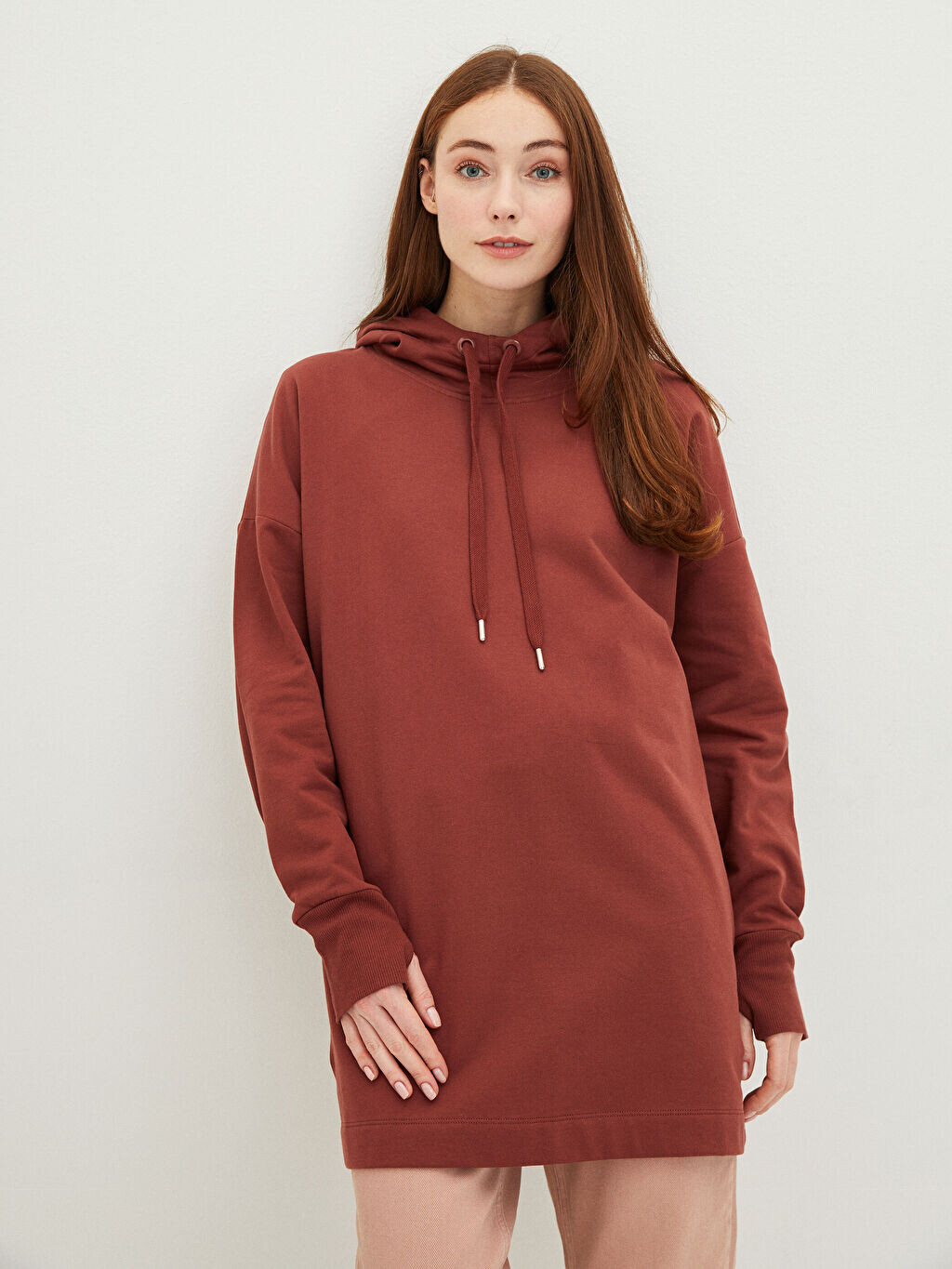

Прямая женская туника с длинным рукавом и капюшоном LCW Modest