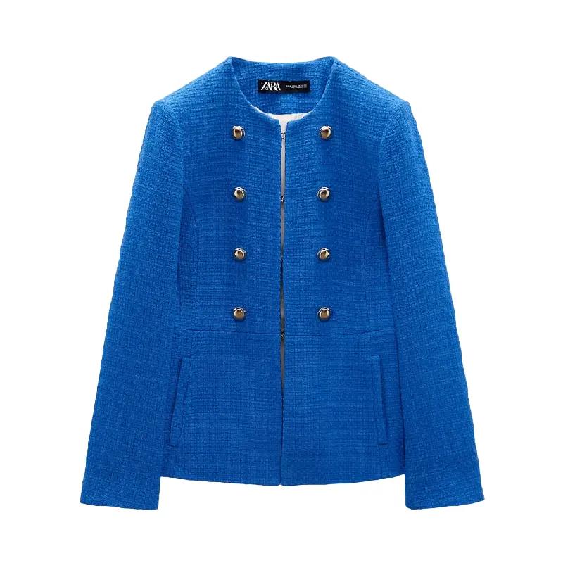 

Блейзер Zara Textured With Golden Buttons, синий